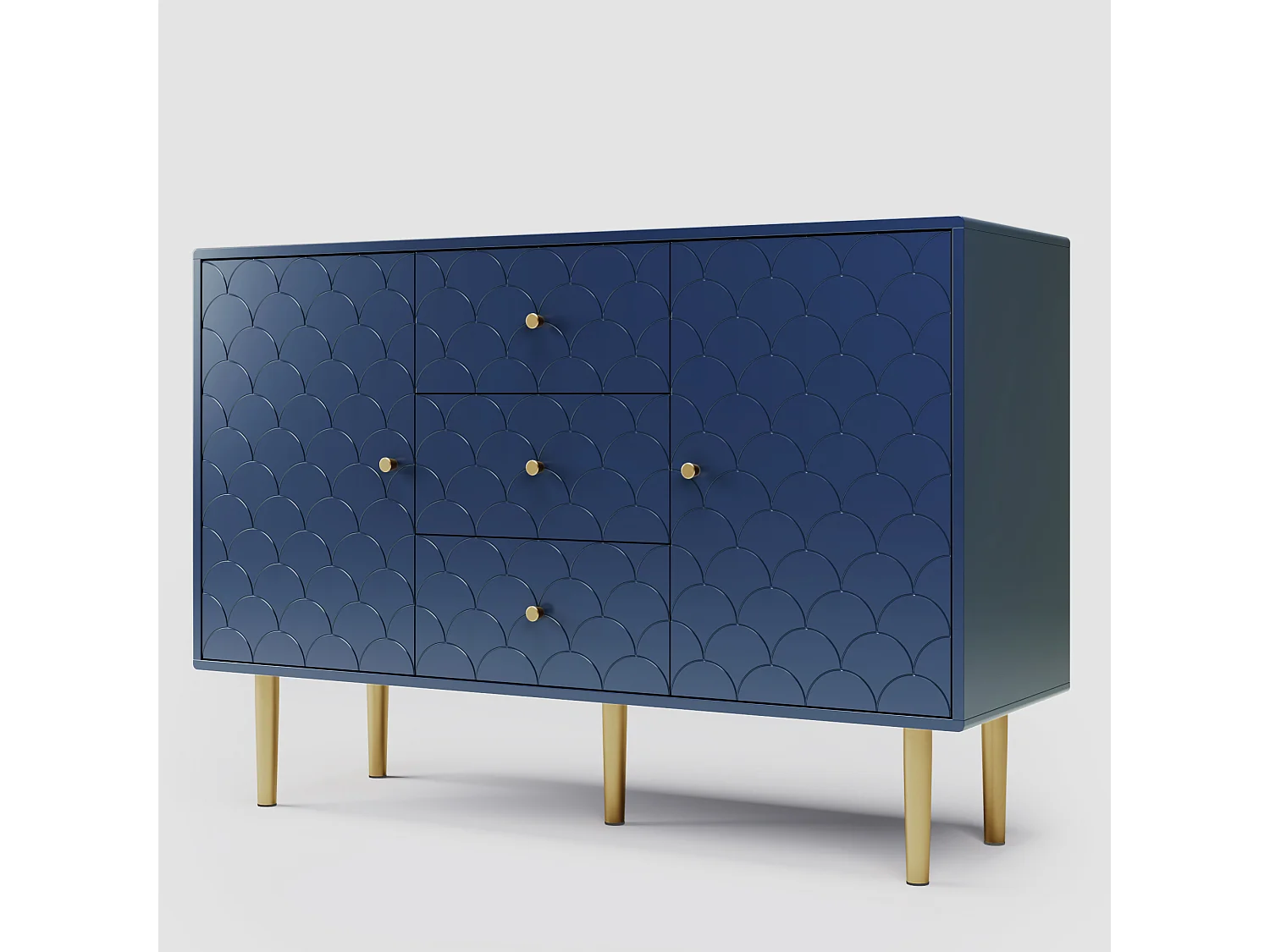 Buffet avec 2 portes et 3 tiroirs, bleu marine - h82/l120/p40 cm