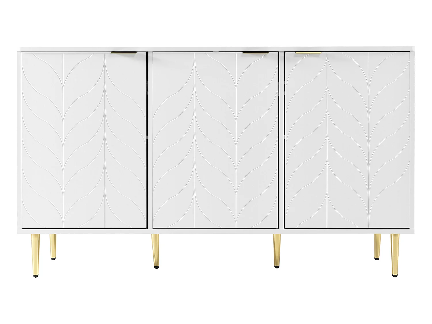 Modern dressoir met gouden poten en handgrepen, afgeronde hoeken, 127l*45d*75h, wit