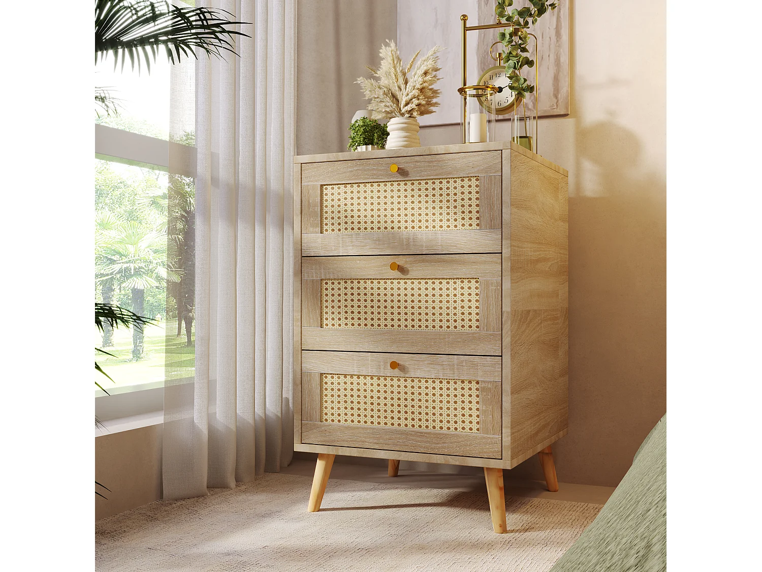 Dressoir - ladekast met 3 laden, in eikenhout - h79,5/l48,6/d48,5 cm