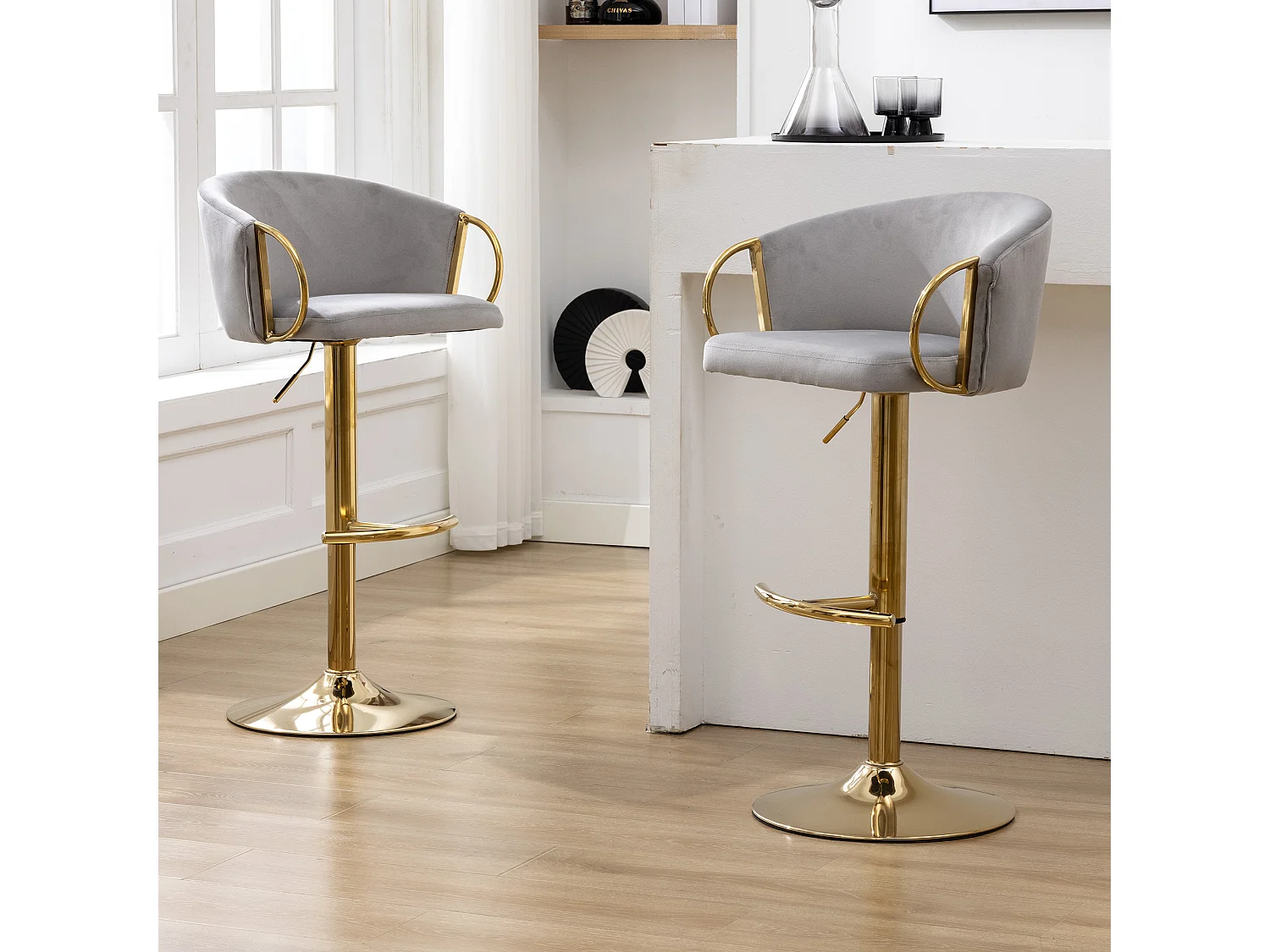 Fluwelen eetkamerstoel, set van 2 stoelen, grijs