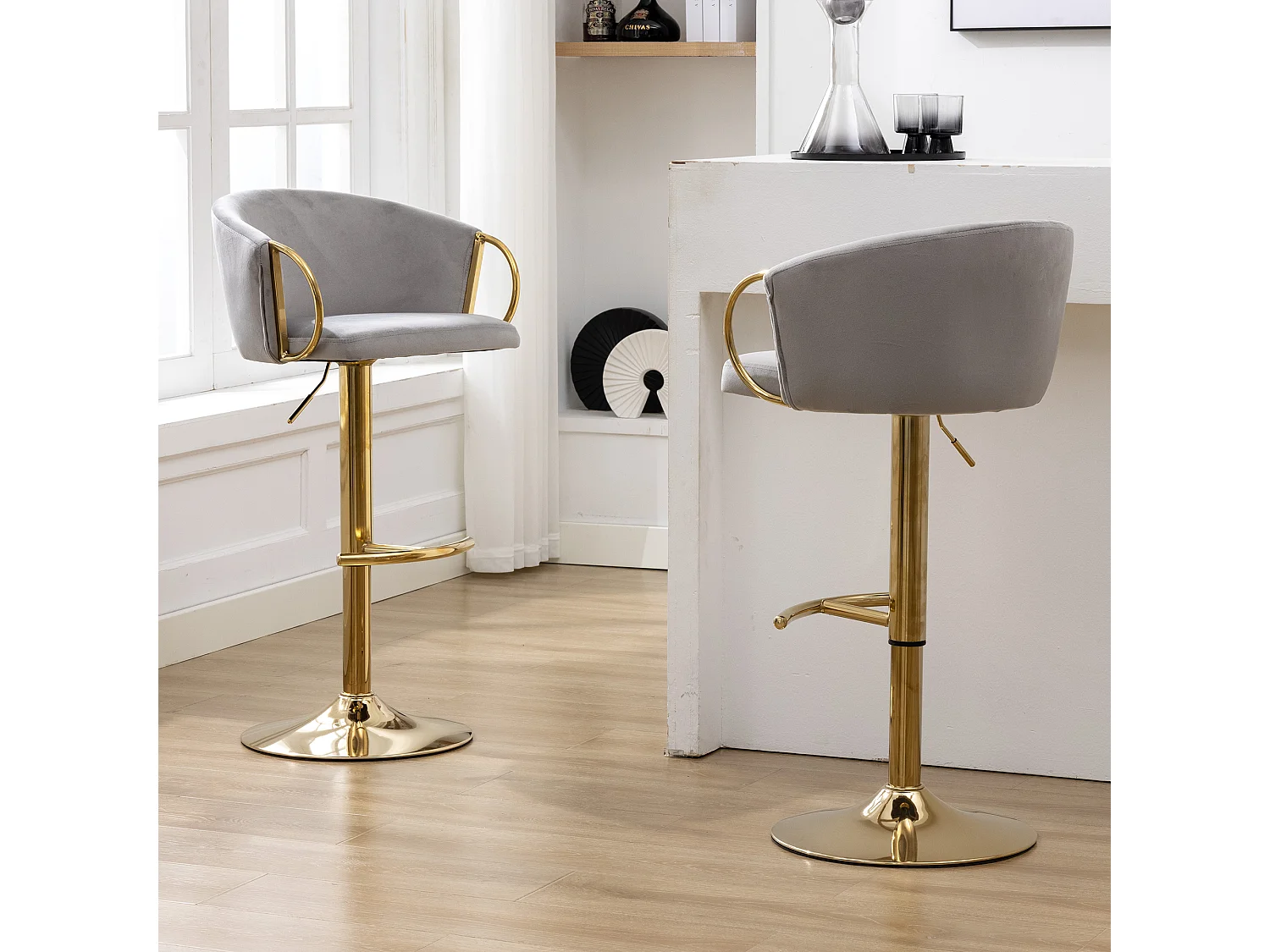 Fluwelen eetkamerstoel, set van 2 stoelen, grijs