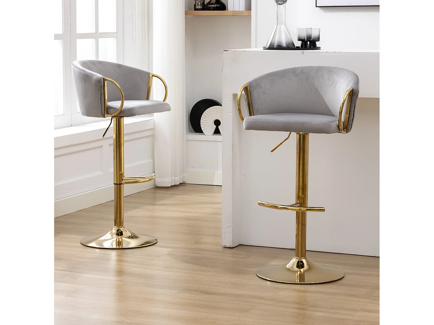 Fluwelen eetkamerstoel, set van 2 stoelen, grijs