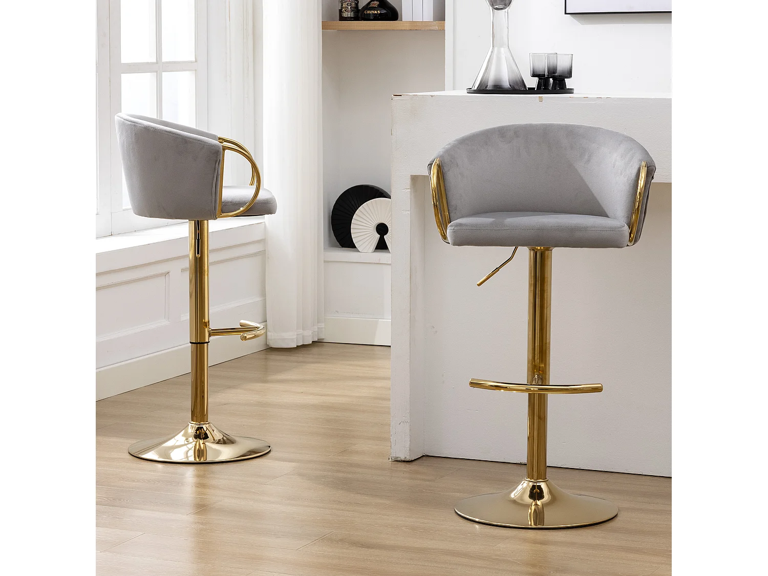 Fluwelen eetkamerstoel, set van 2 stoelen, grijs