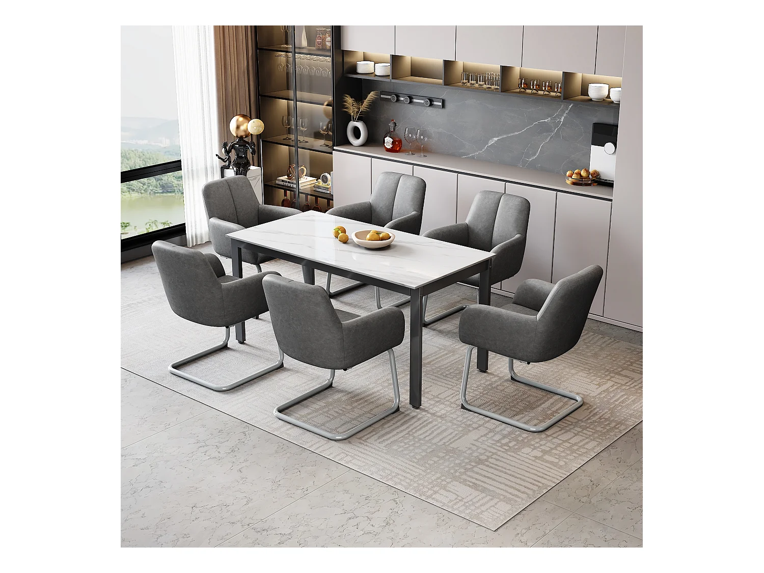 Set van 6 moderne grijze stoelen
