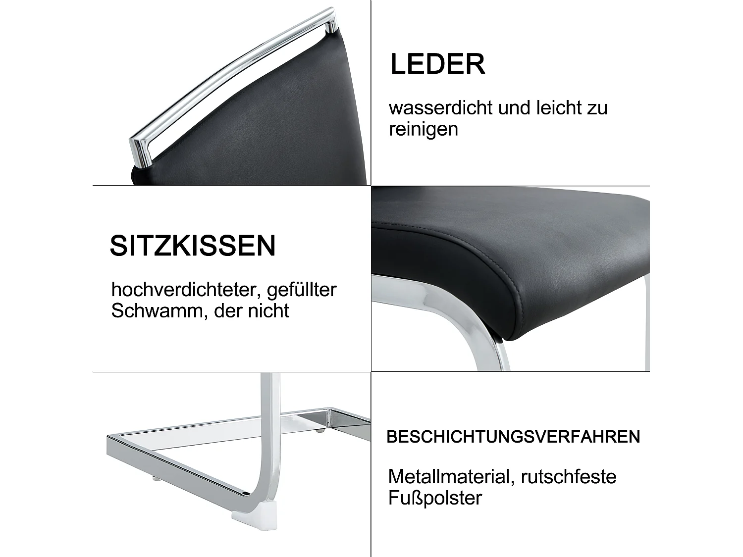 Sillas de comedor modernas, juego de 6, cuero sintético y respaldo de lino, negro