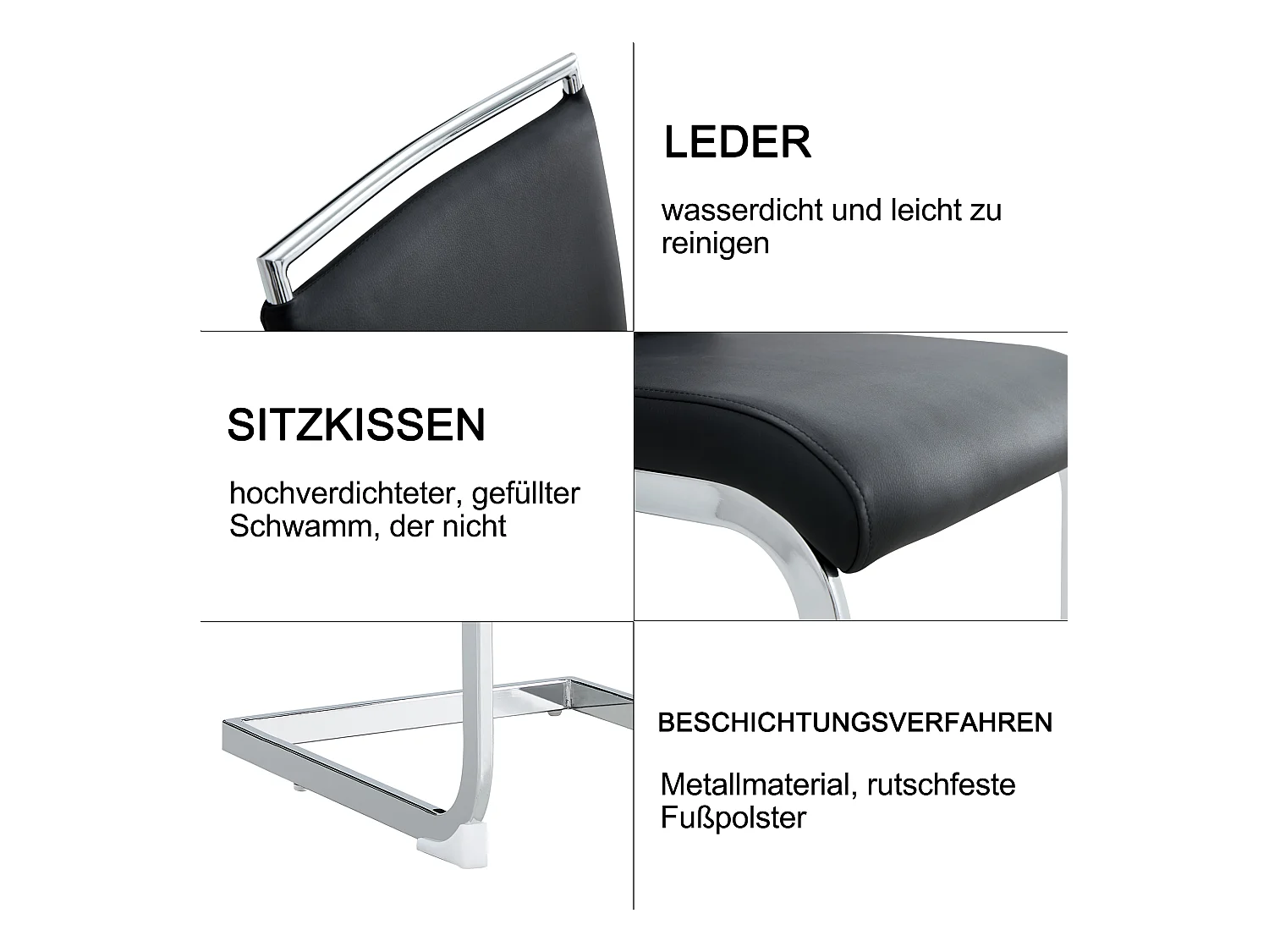 Chaises de salle à manger modernes, ensemble de 6, dossier en cuir pu et lin, noire