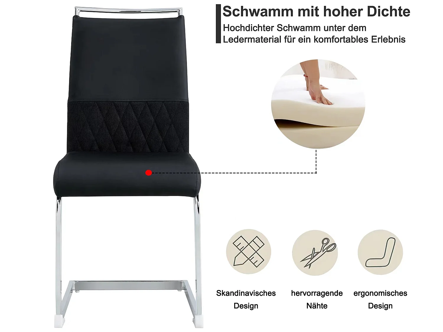 Chaises de salle à manger modernes, ensemble de 6, dossier en cuir pu et lin, noire