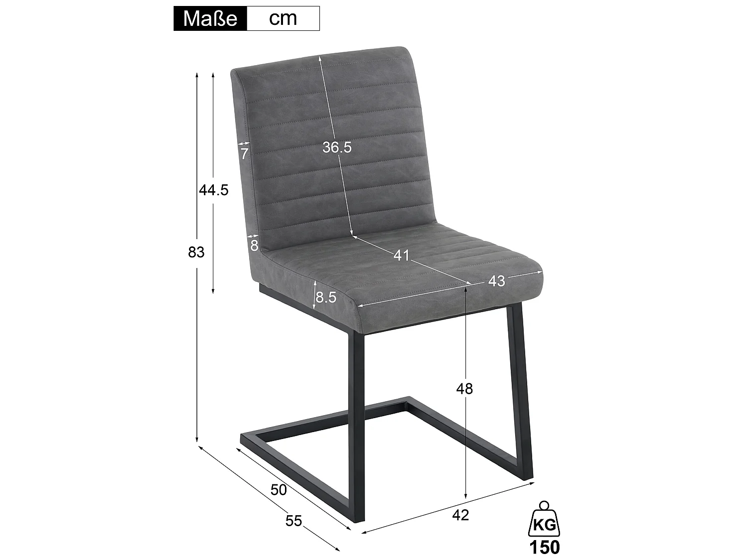 eetkamerstoelen in grijs kunstleer met metalen poten