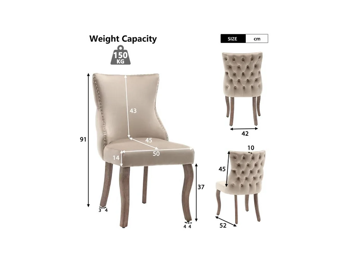 Beige Samtstuhl Retro-Design mit Ziernägeln Massivholzbeine 50x45x91 cm 6er Set