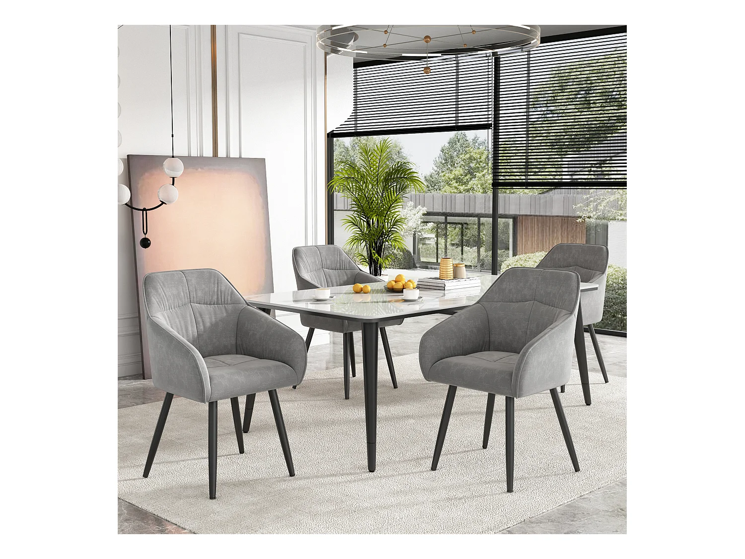 Chaise - lot de 4 chaises rembourrées en velours avec pieds en métal - gris