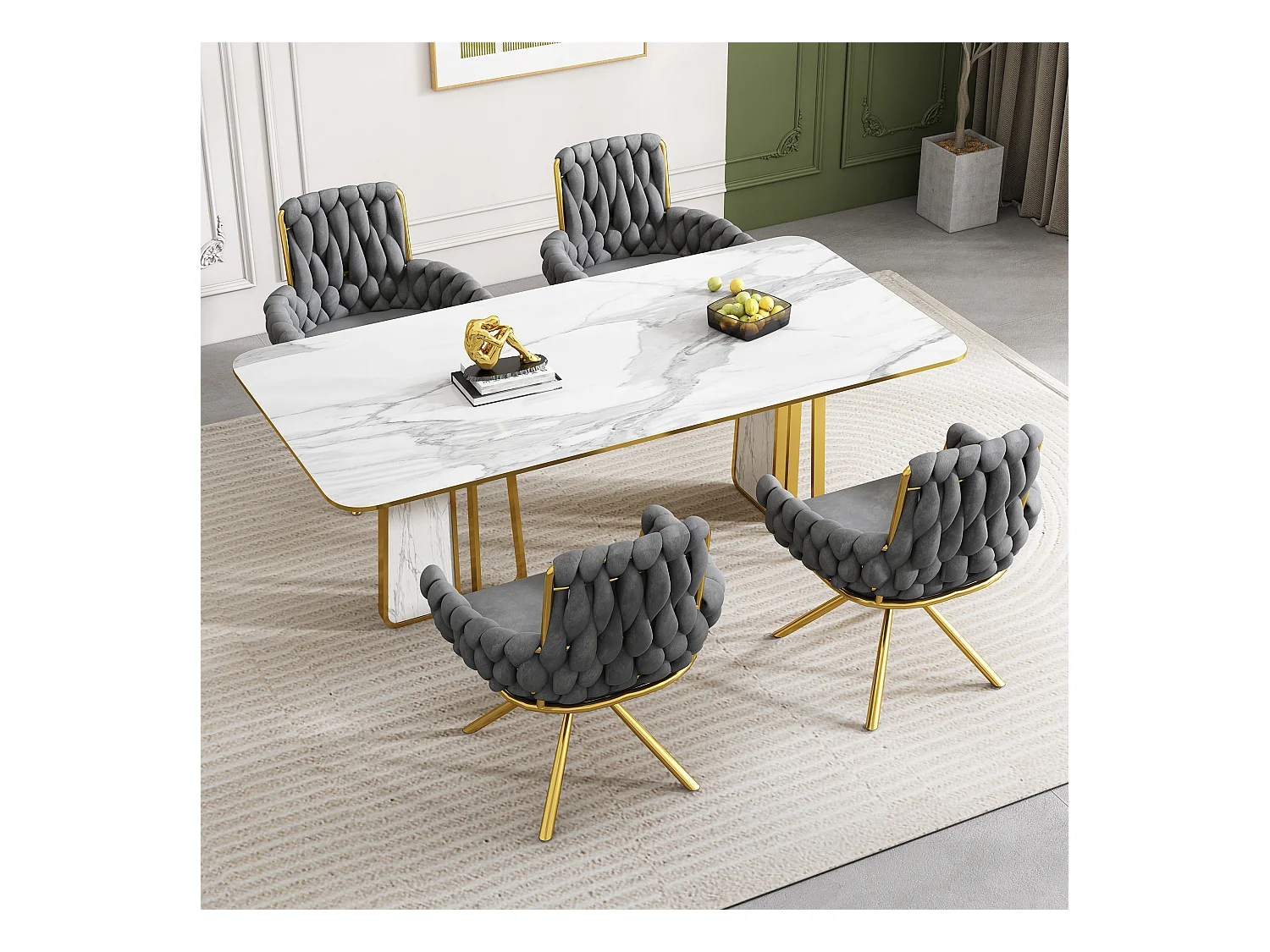 Chaise en velours luxueux, ensemble de 4 chaises, gris