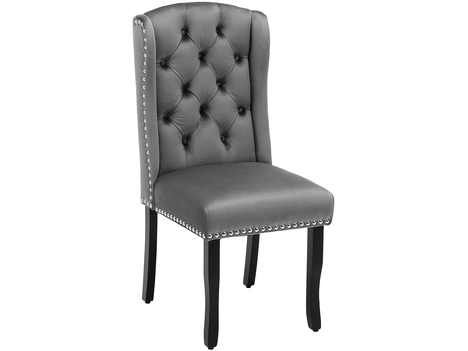 Chaise moderne en velours avec pieds en chêne, bouton, gris