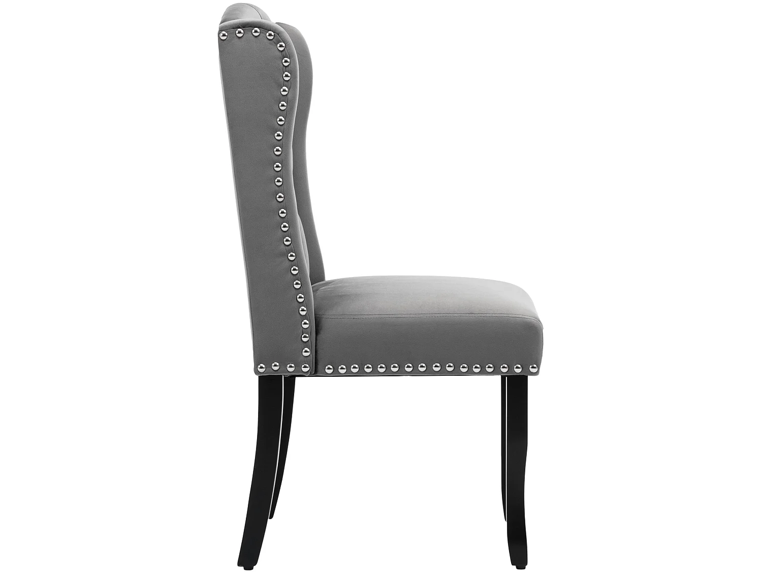 Chaise moderne en velours avec pieds en chêne, bouton, gris