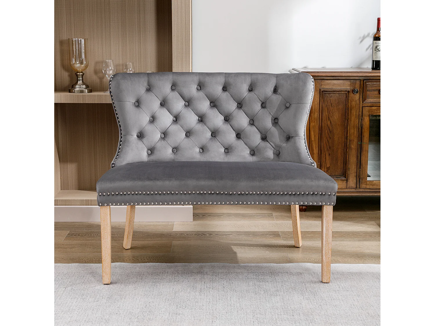 Eetkamerstoel met knopenpatroon, gestoffeerde woonkamerstoel, grijs