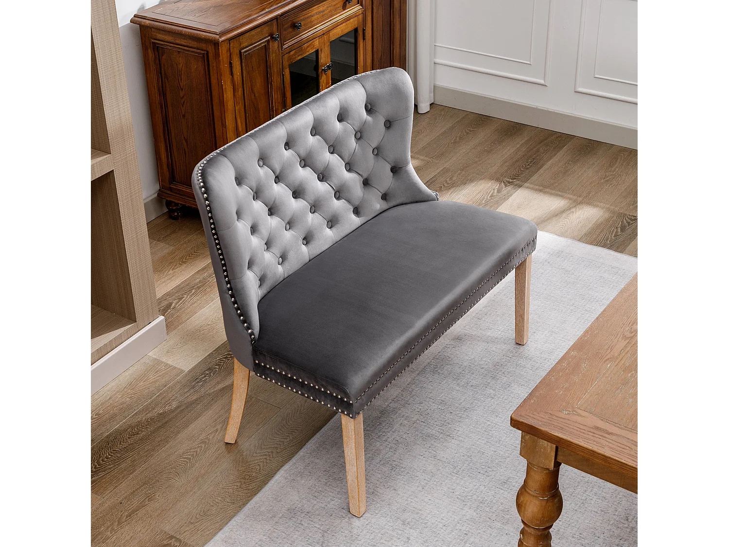 Eetkamerstoel met knopenpatroon, gestoffeerde woonkamerstoel, grijs