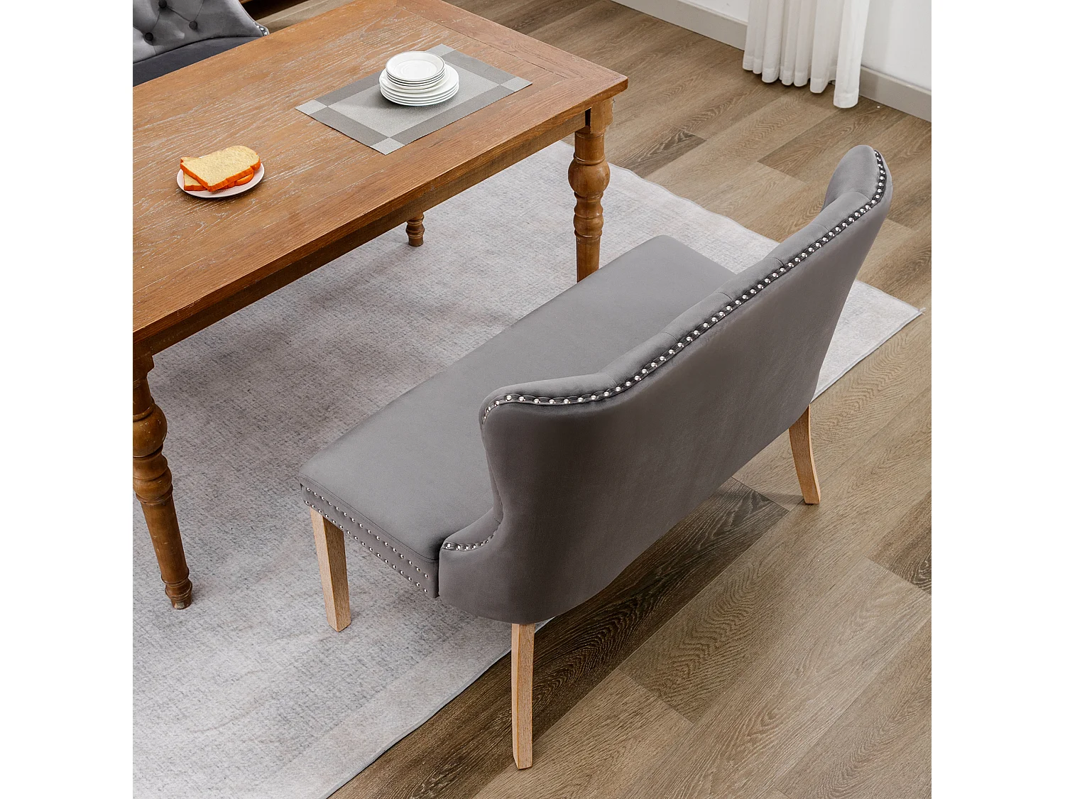 Eetkamerstoel met knopenpatroon, gestoffeerde woonkamerstoel, grijs