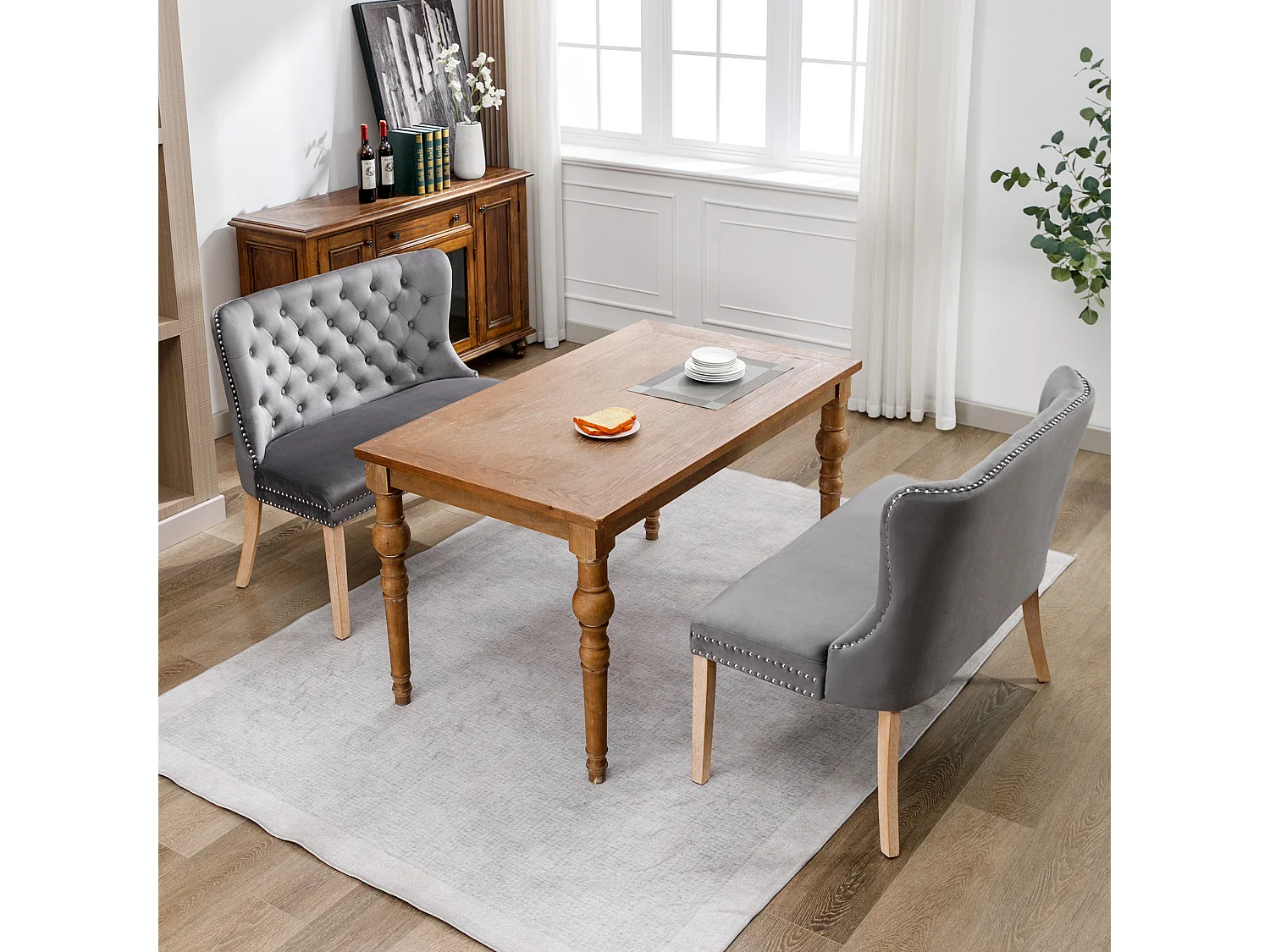 Eetkamerstoel met knopenpatroon, gestoffeerde woonkamerstoel, grijs