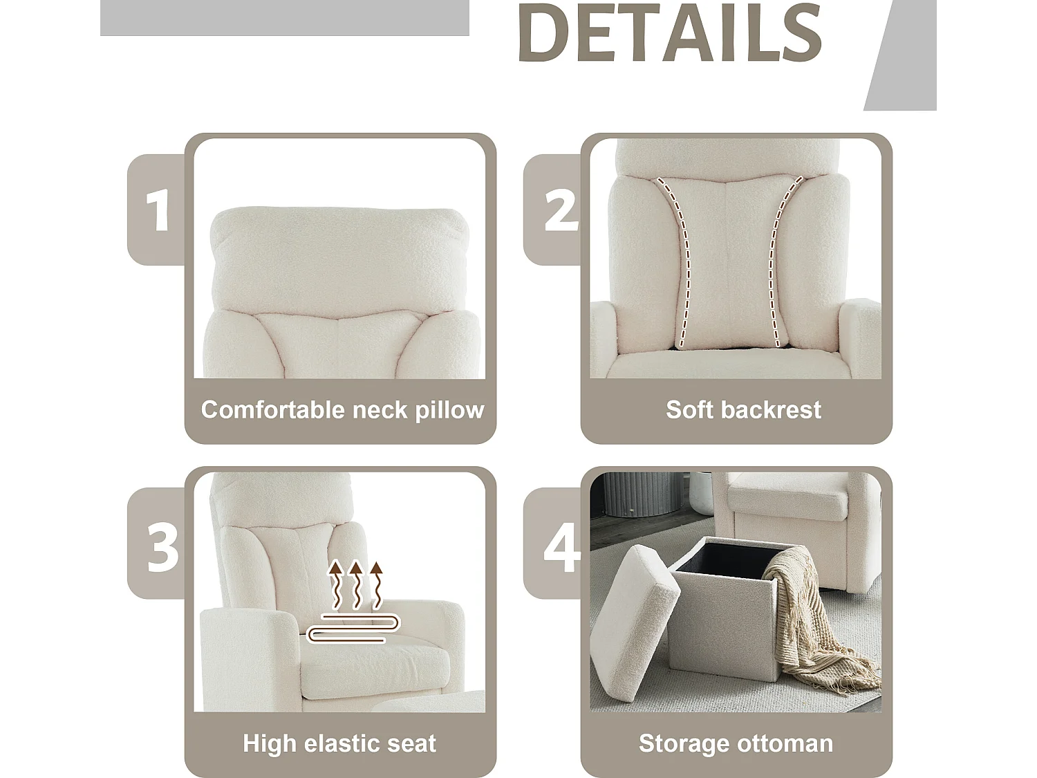 Chaise confortable avec repose-pieds et cadre rotatif en métal