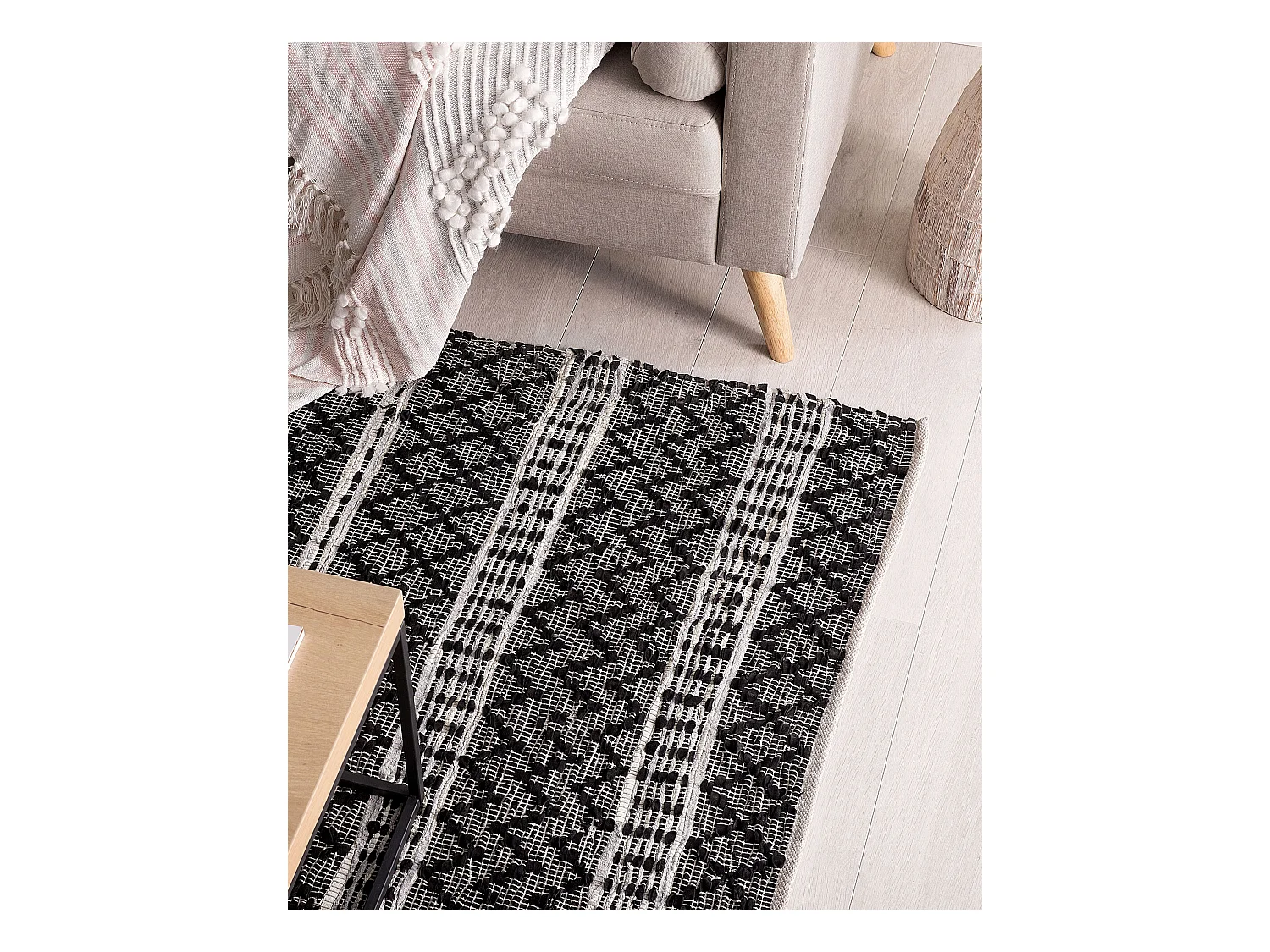 Rechteckiger Kurzflor Teppich Leder schwarz/beige 140x200cm Moderner Stil Fehimli