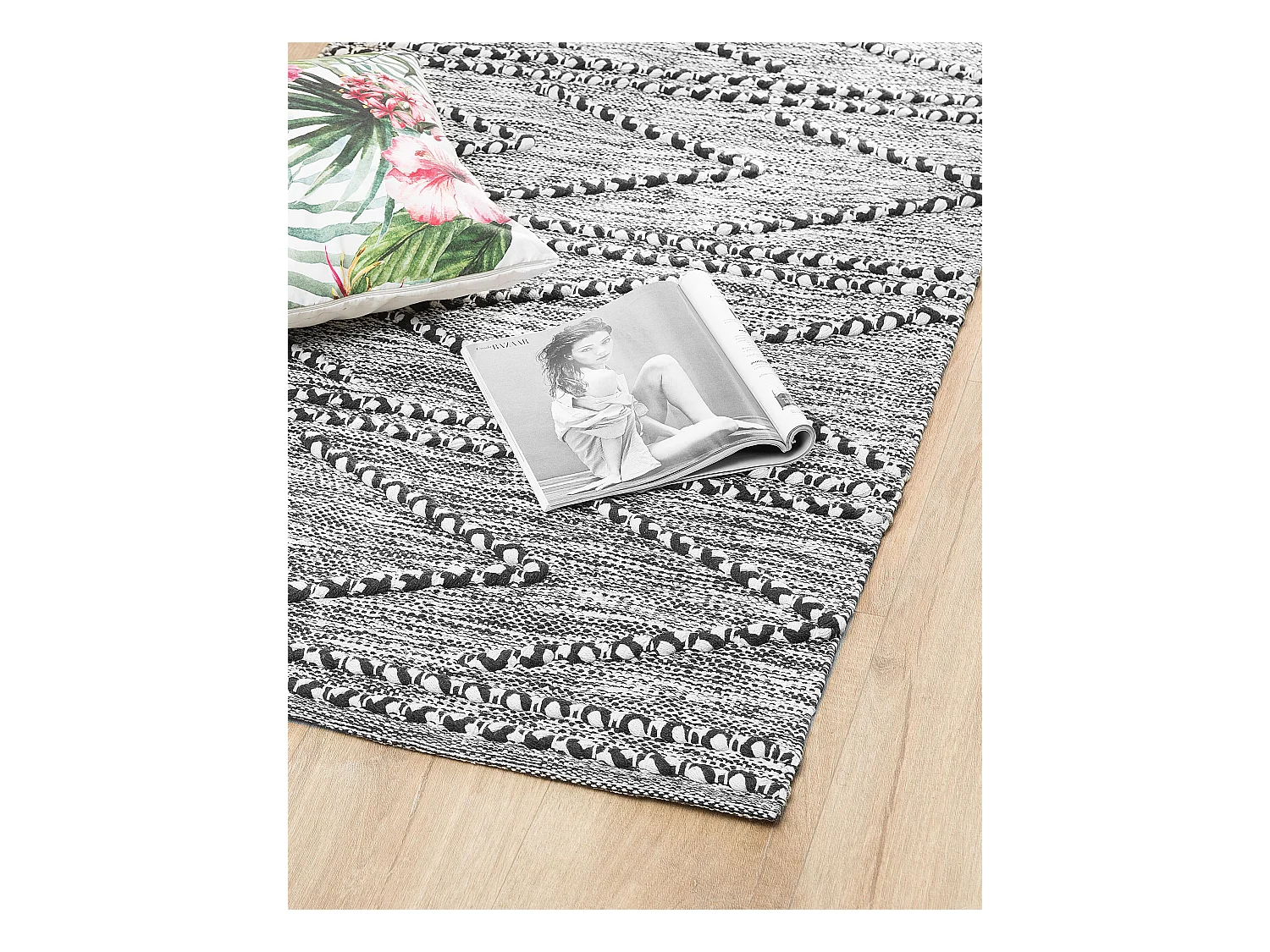 Vloerkleed katoen zwart/wit 80 x 150 cm TERMAL