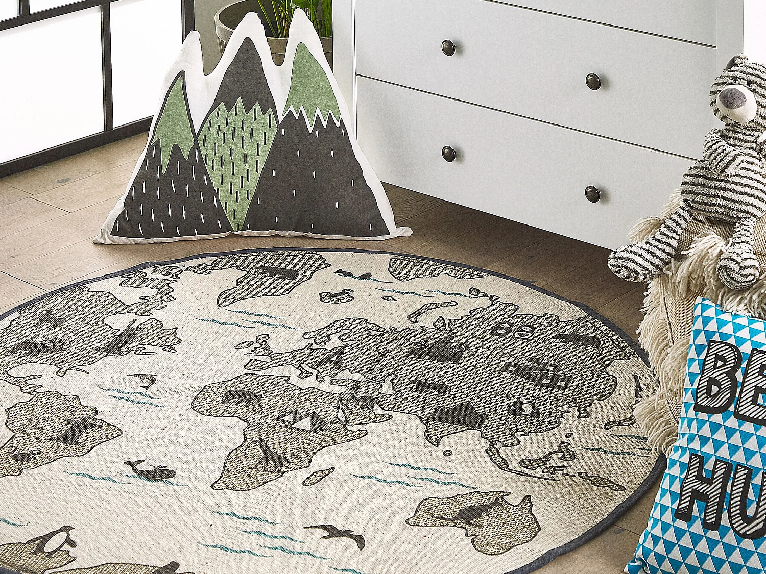 Tapis enfant carte du monde gris / beige ⌀ 120 cm KESDA