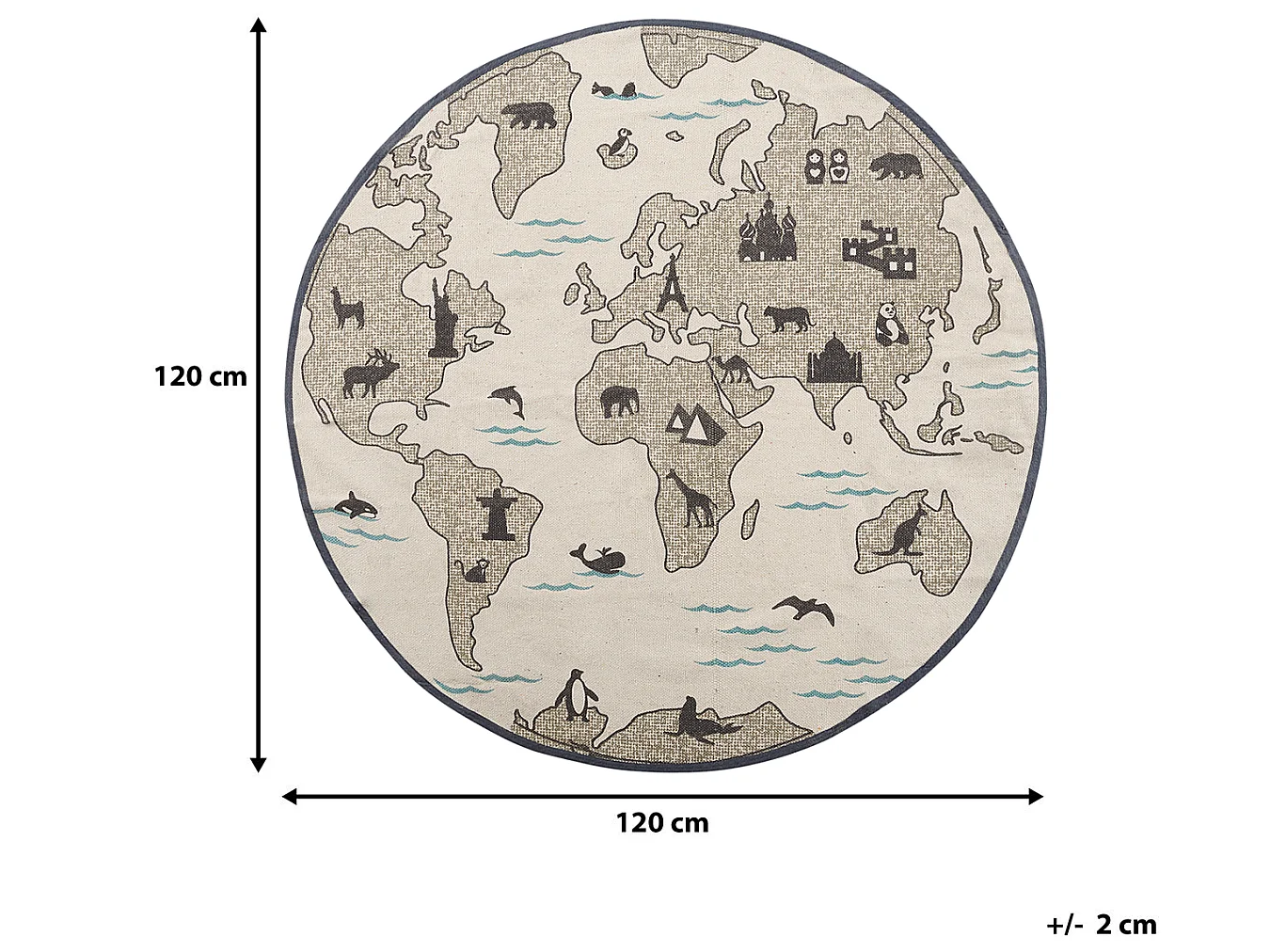 Tapis enfant carte du monde gris / beige ⌀ 120 cm KESDA