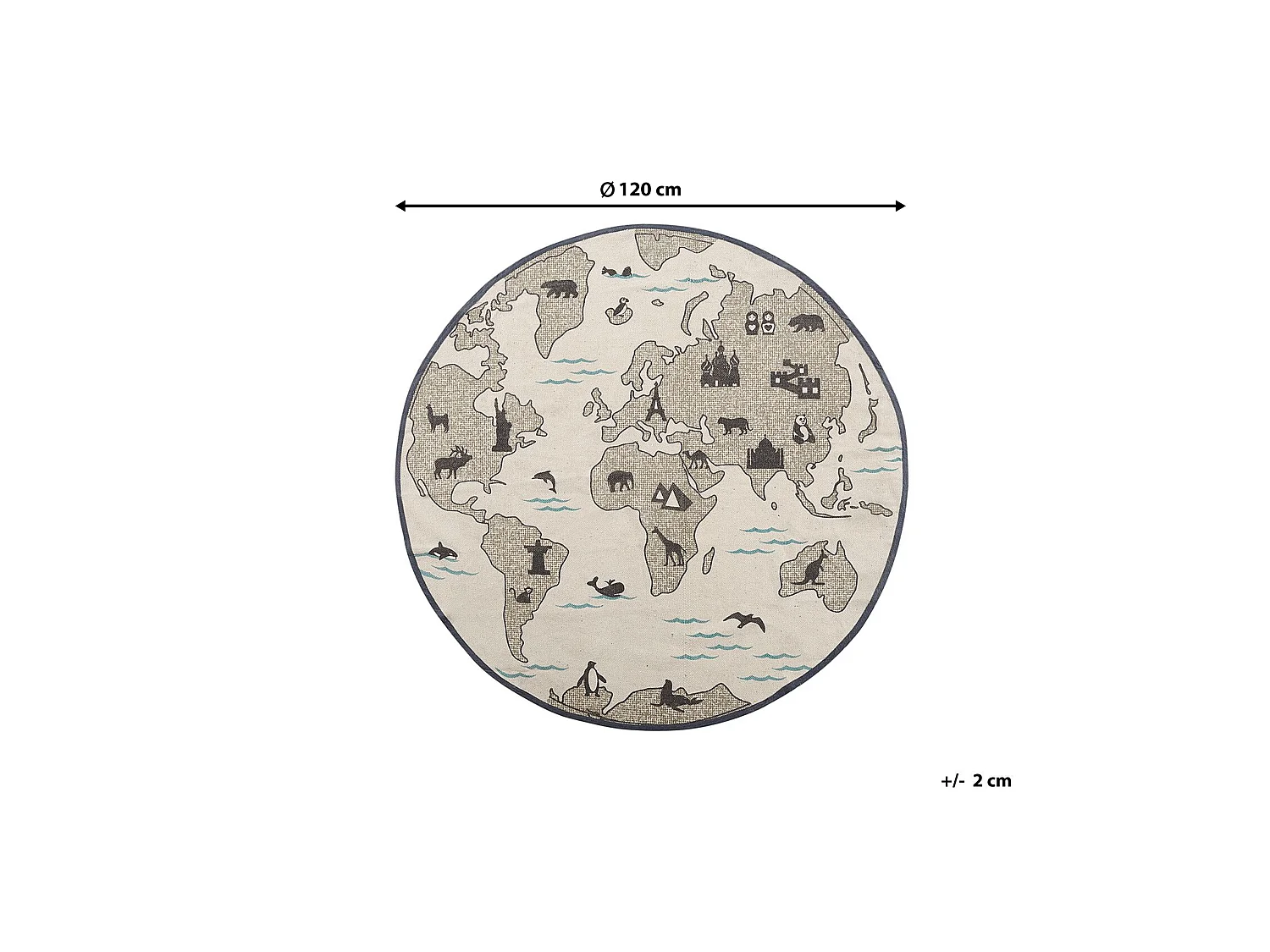 Tapis enfant carte du monde gris / beige ⌀ 120 cm KESDA