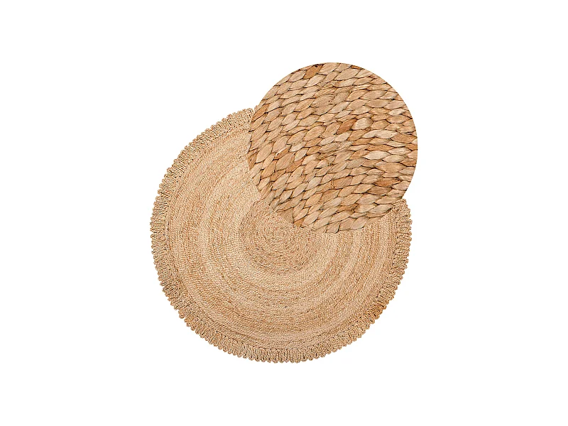 Runder Kurzflor Teppich aus Jute beige ⌀ 140 cm Boho Stil Erence
