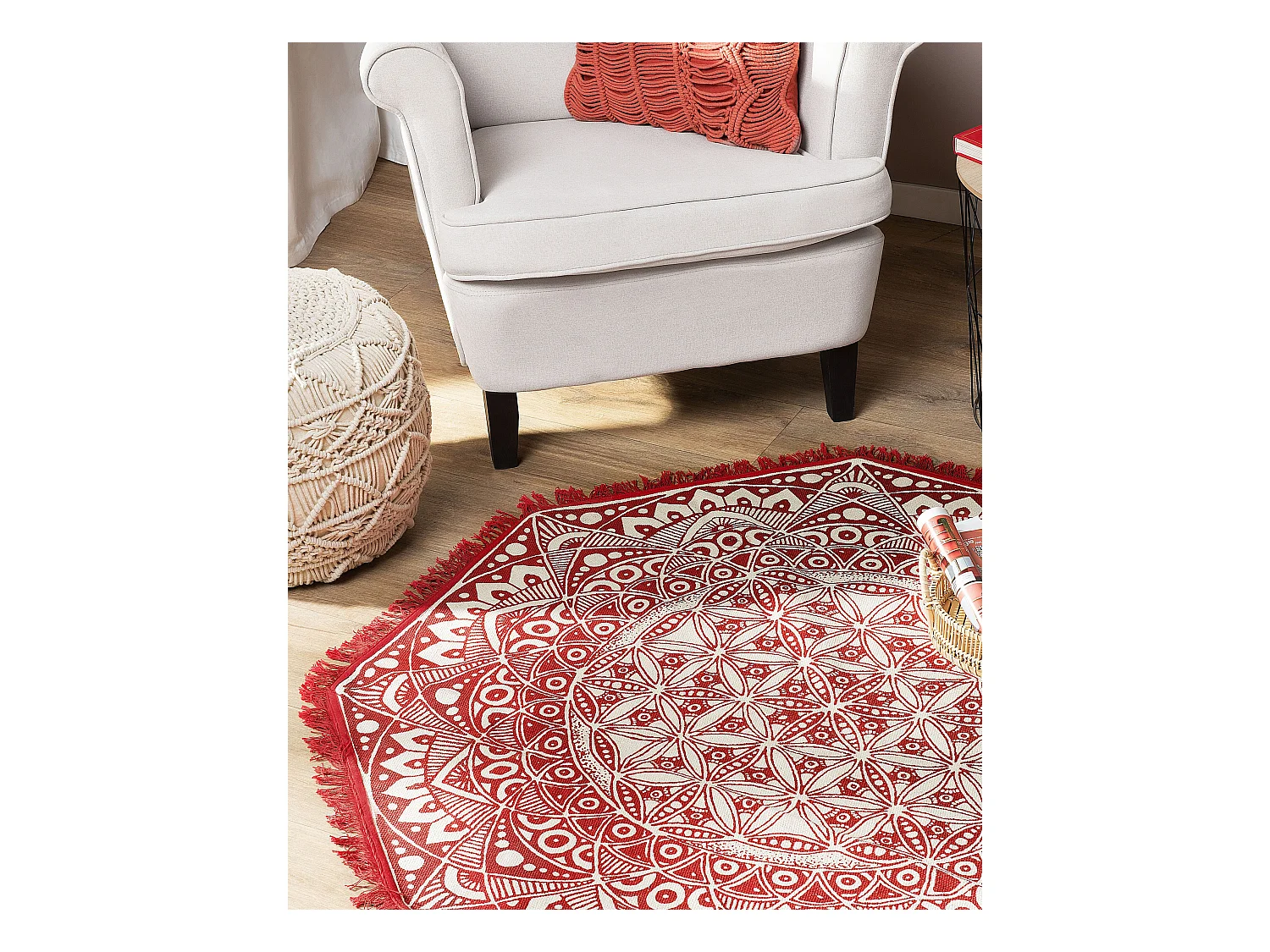 Alfombra de algodón rojo/blanco ø 120 cm MEZITILI
