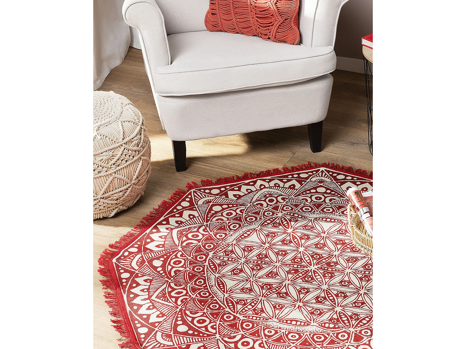 Tapis octogonal blanc crème et rouge MEZITILI
