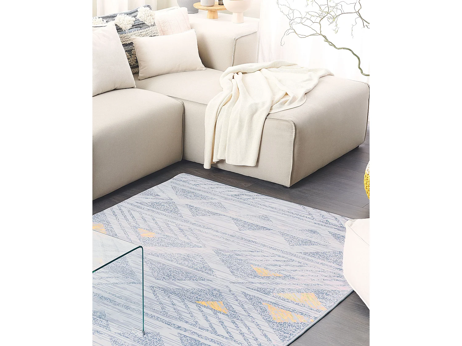 Eleganter Teppich mit geometrischem Muster grau gelb 140 x 200 cm Kargi
