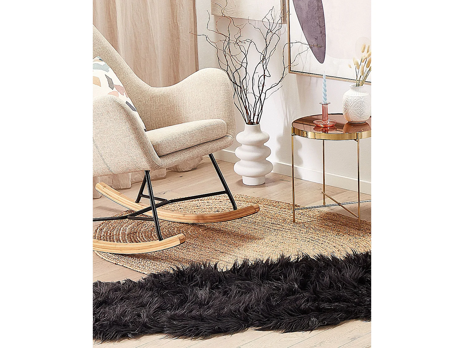 Tapis en fausse fourrure MAMUNGARI Noir 60 x 180 cm