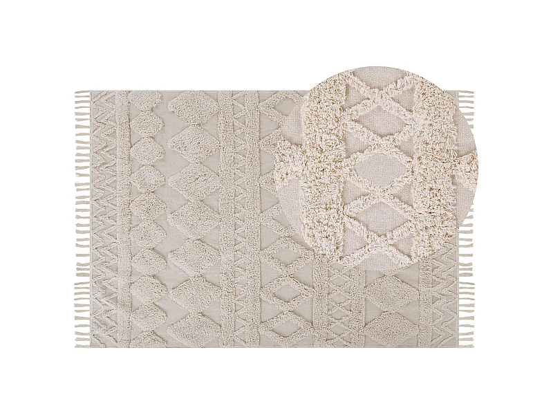 Teppich Baumwolle beige geometrisches Muster Fransen 160 x 230 cm Skandi Didim
