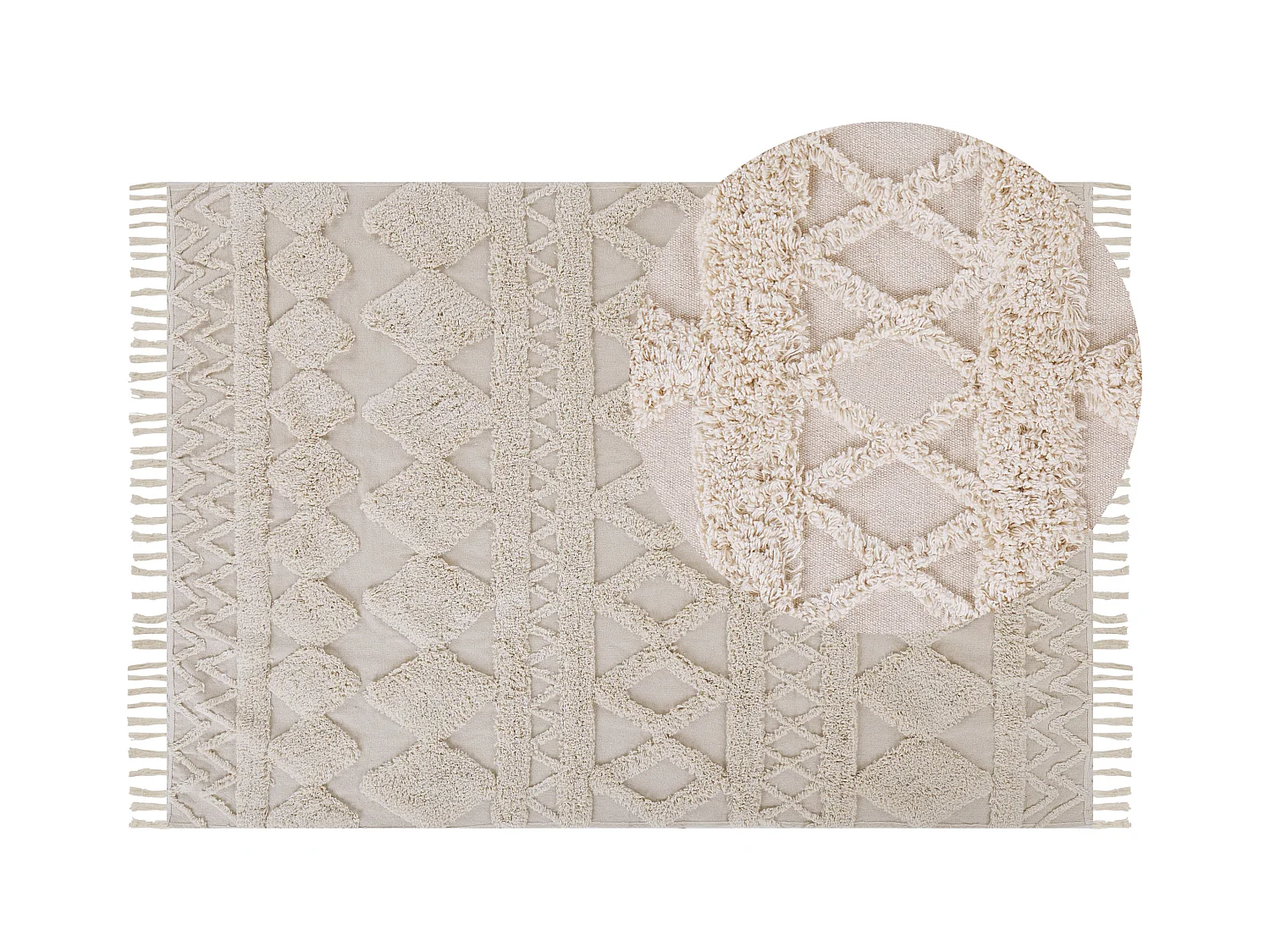 Teppich Baumwolle beige geometrisches Muster Fransen 160 x 230 cm Skandi Didim