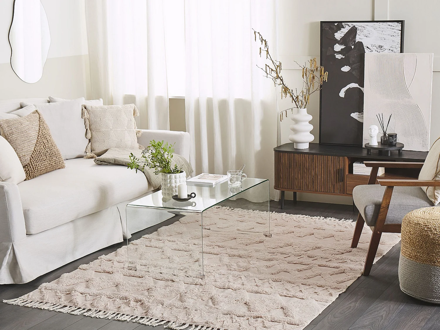 Tappeto beige in cotone 160 x 230 cm DIDIM