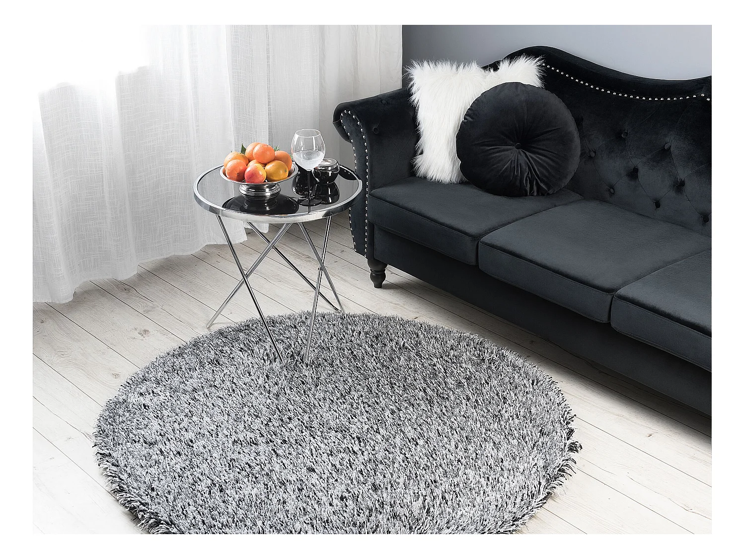 Tapis à poils longs CIDE Noir/blanc ø 140 cm