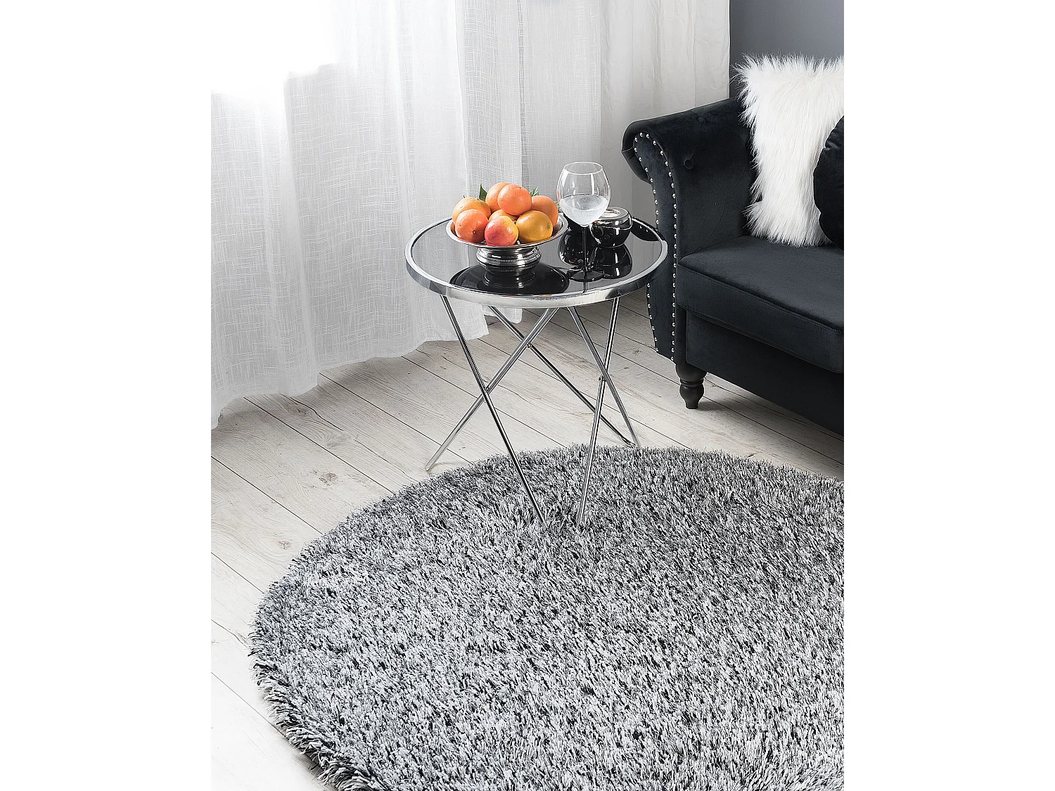 Shaggy Rug CIDE Black/ White ø 140 cm
