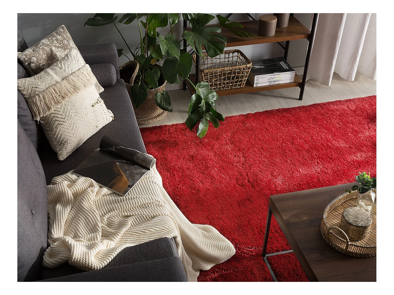 Tapis à poils longs EVREN Rouge 200 x 200 cm