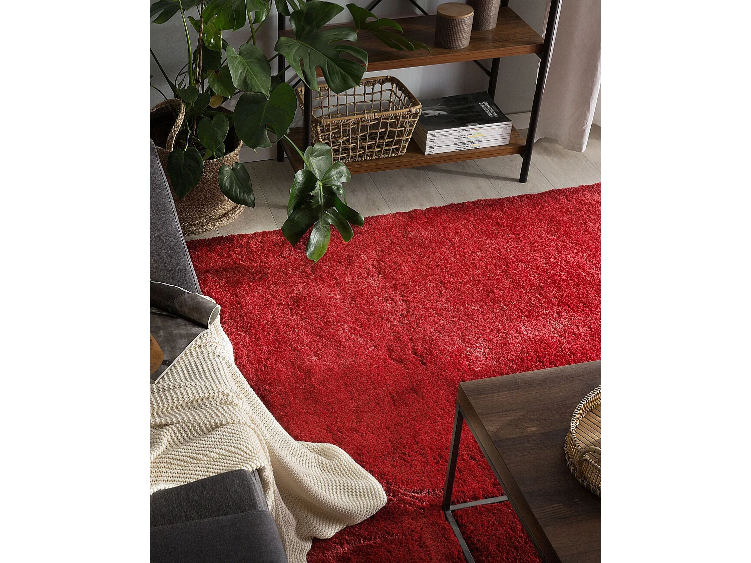 Tapis à poils longs EVREN Rouge 200 x 200 cm