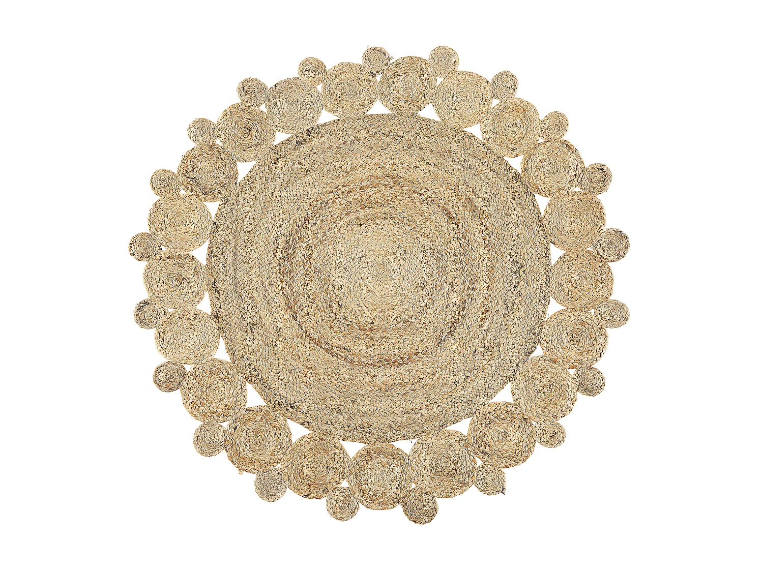 Boho Teppich aus Naturfaser Jute beige rund 120 cm mit Kreismuster Golgen