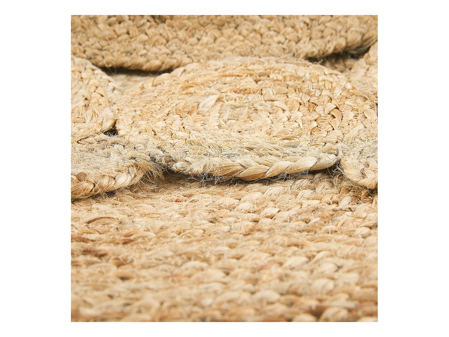 Boho Teppich aus Naturfaser Jute beige rund 120 cm mit Kreismuster Golgen