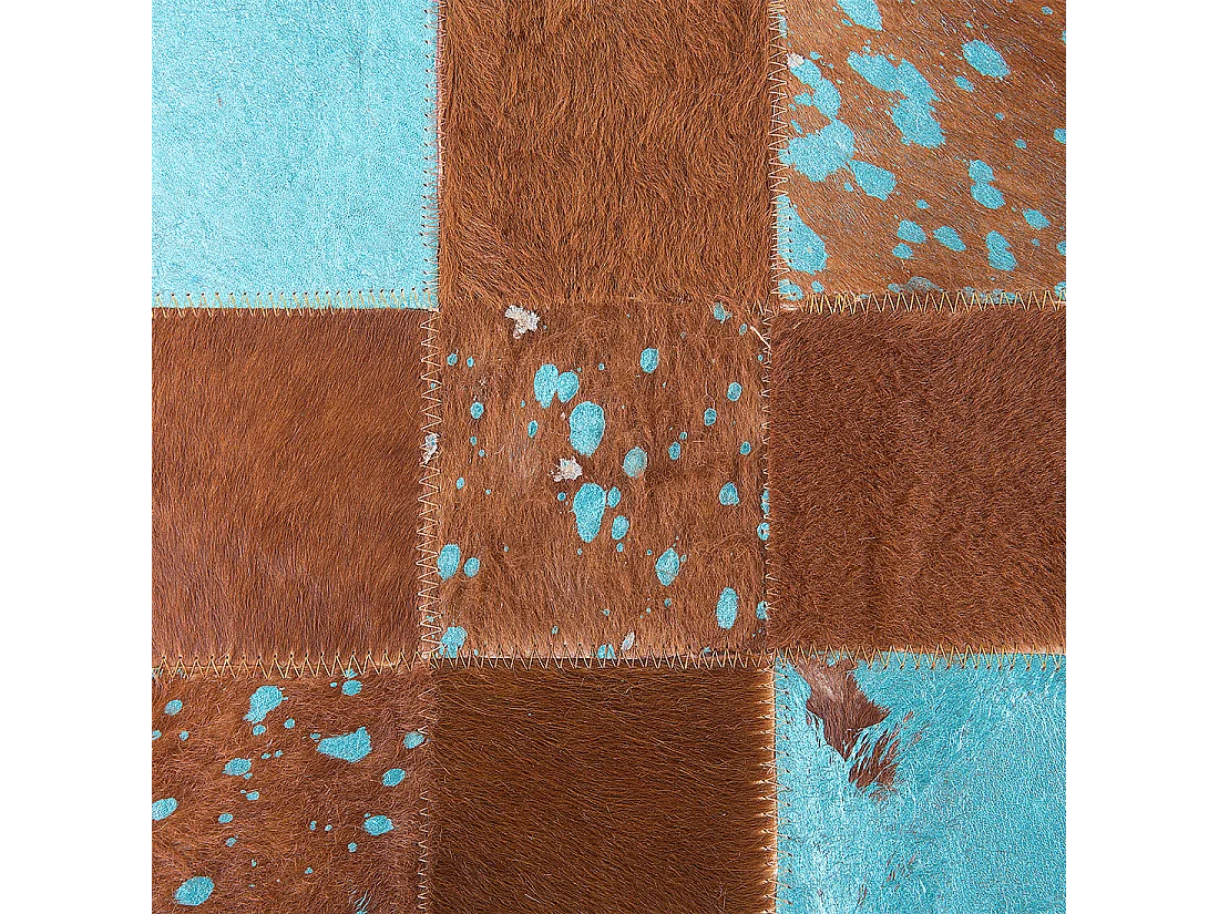Tappeto patchwork in pelle marrone e blu 160 x 230 cm ALIAGA