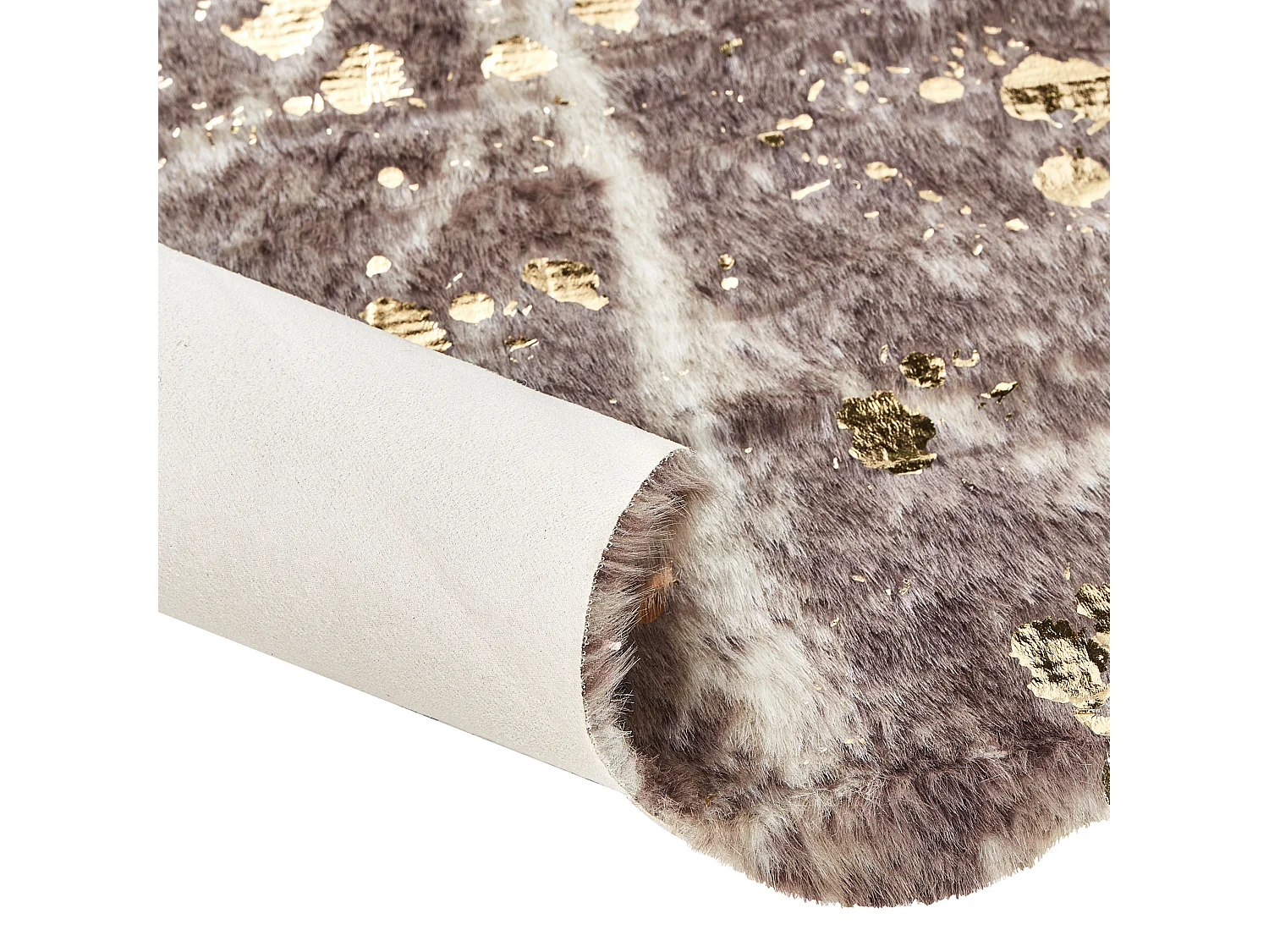 Kunstfell Teppich Kuhmuster beige taupe mit goldenen Sprenkeln 150x200 cm Bogong