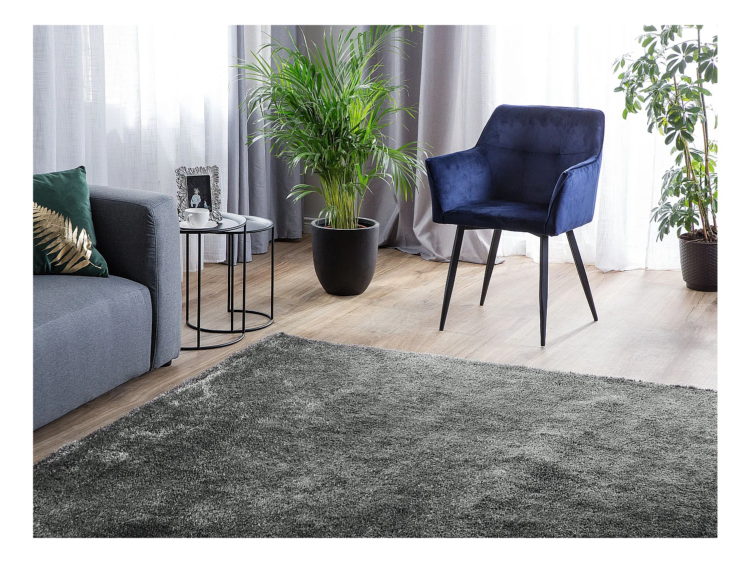 Tapis à poils longs DEMRE Gris foncé 200 x 200 cm