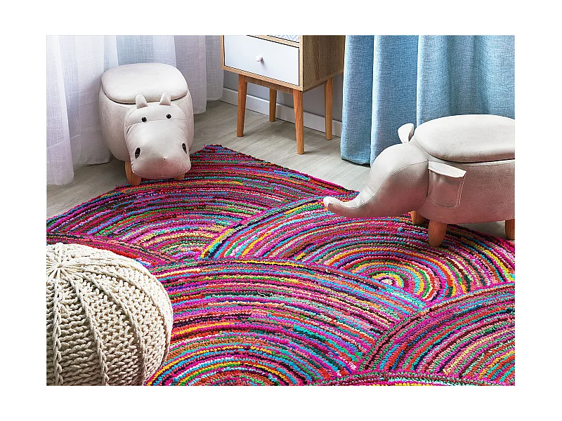 Auffälliger Teppich bunt mit Kreisen 160 x 230 cm Baumwolle Kozan