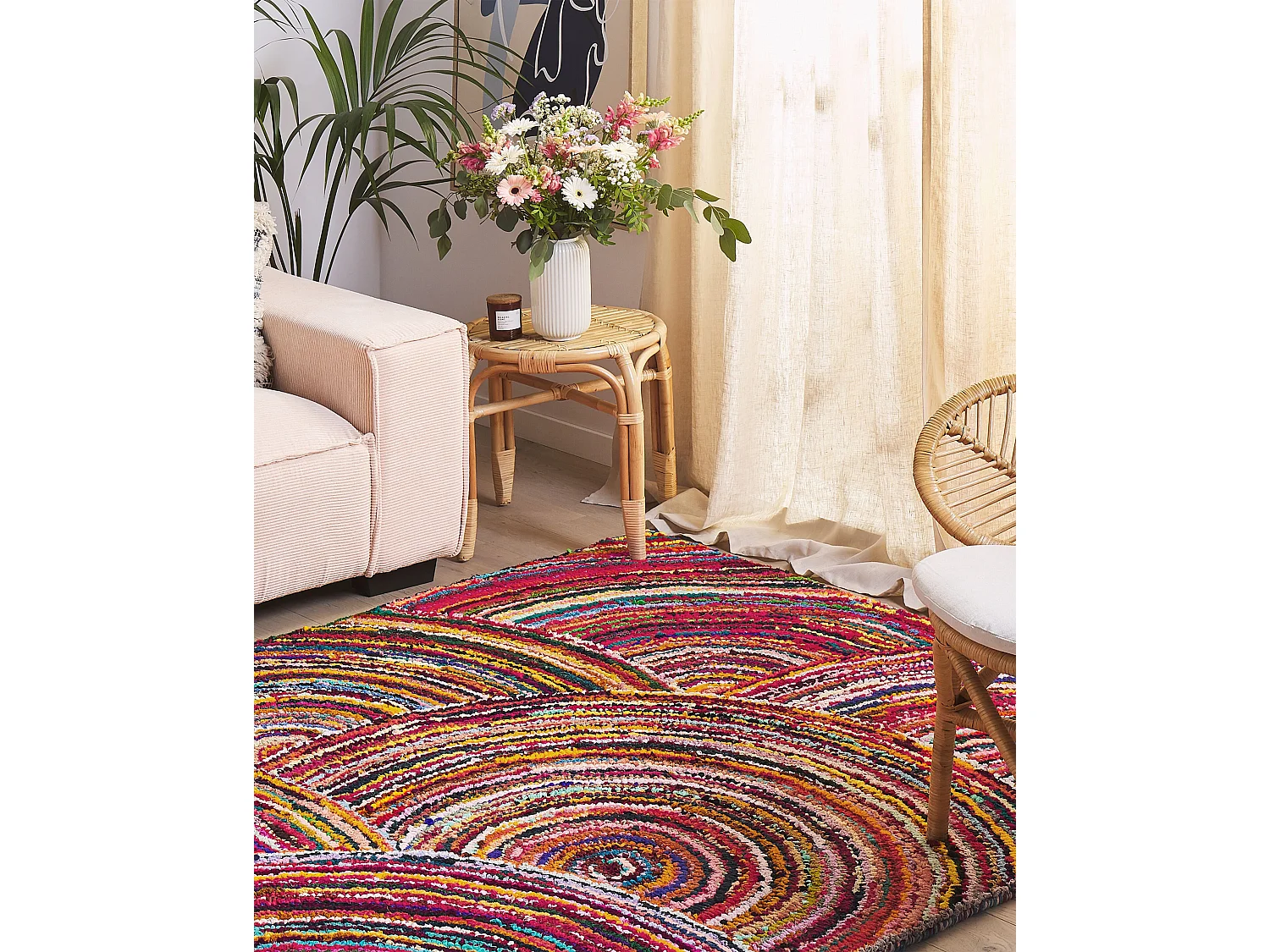 Auffälliger Teppich bunt mit Kreisen 160 x 230 cm Baumwolle Kozan