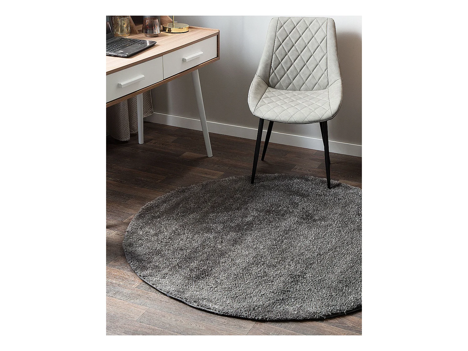 Vloerkleed polyester donkergrijs ⌀ 140 cm DEMRE