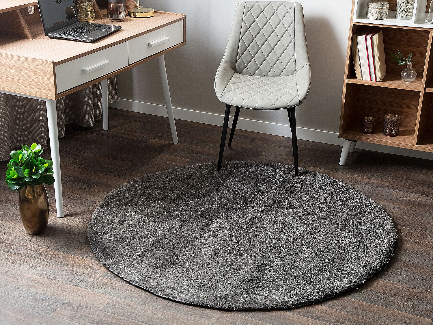 Tapis rond en tissu gris foncé DEMRE