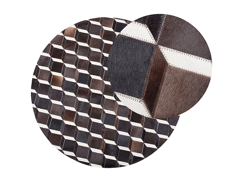 Moderner Leder-Teppich Braun mit 3D-Muster Rund 140 cm Alpkoy