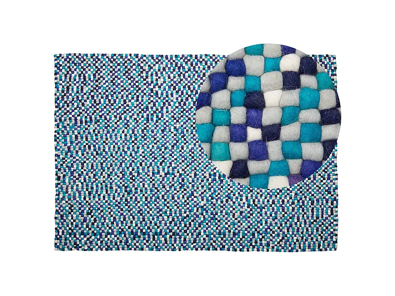 Teppich rechteckig Wollteppich Filzkugelteppich 160 x 230 cm Blau / Weiß Amdo